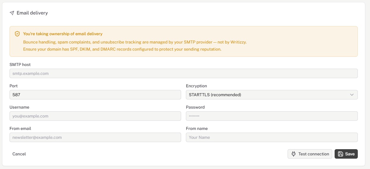 SMTP configuration form