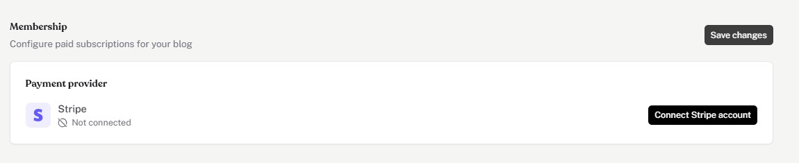 Membership settings with the Connect Stripe account button