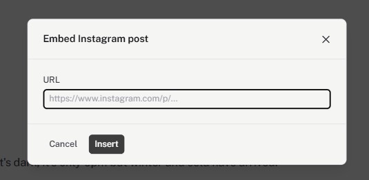 Embed Instagram post dialog with a URL field