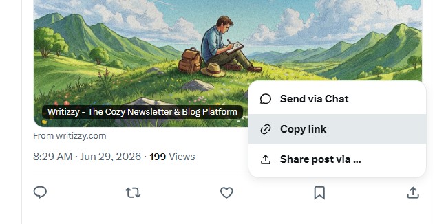 X post share menu with the Copy link option