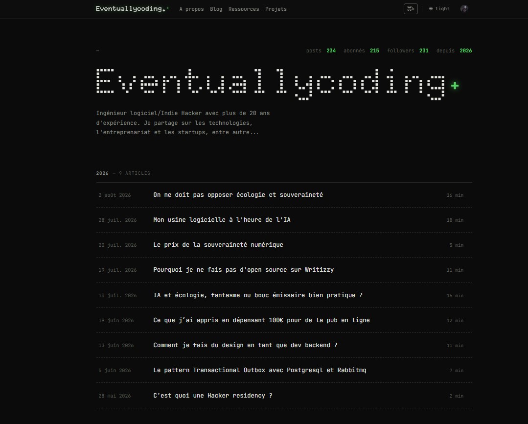 Homepage of Eventuallycoding, a blog published with Writizzy