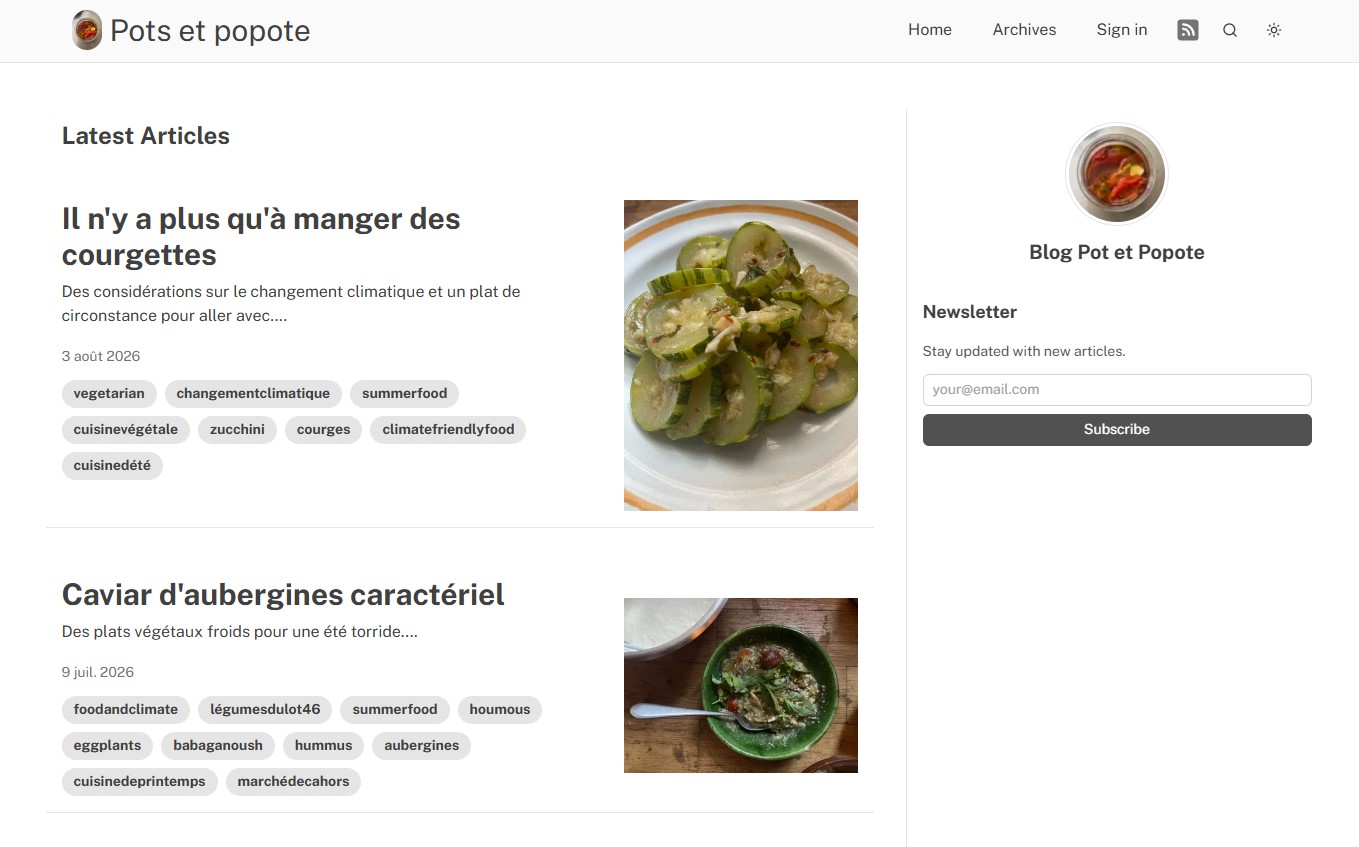 Homepage of Pots et popote, a blog published with Writizzy